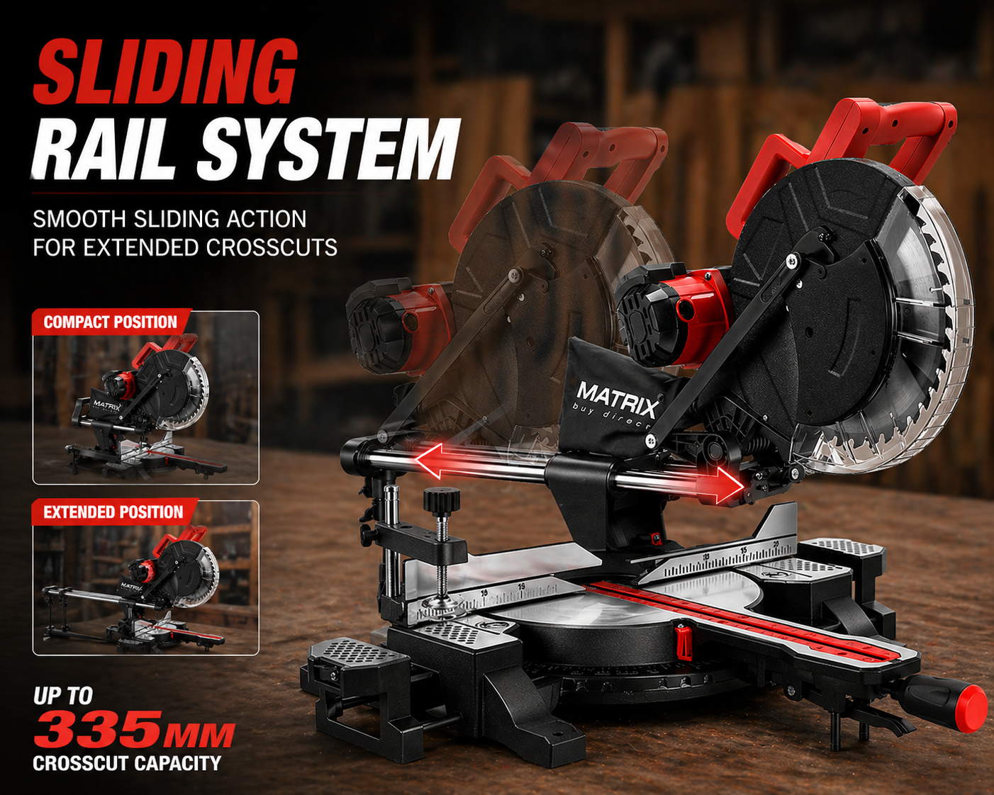 MATRIX 305MM 12" Sliding Compound Mitre Saw - Image 3