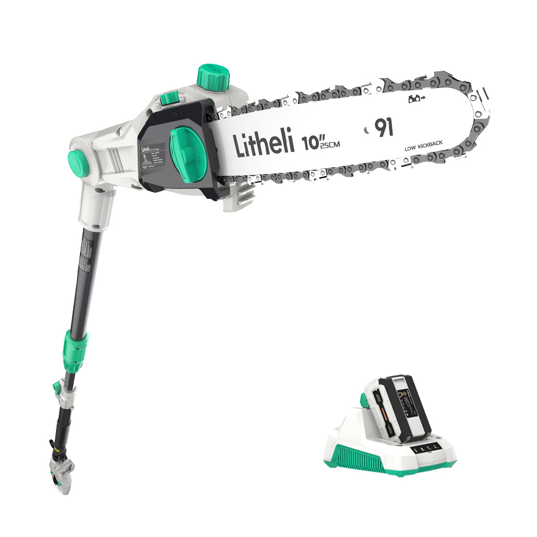 LITHELI 40v Cordless 10" Telescopic Pole Chainsaw Tree Cutter Pruner Kit
