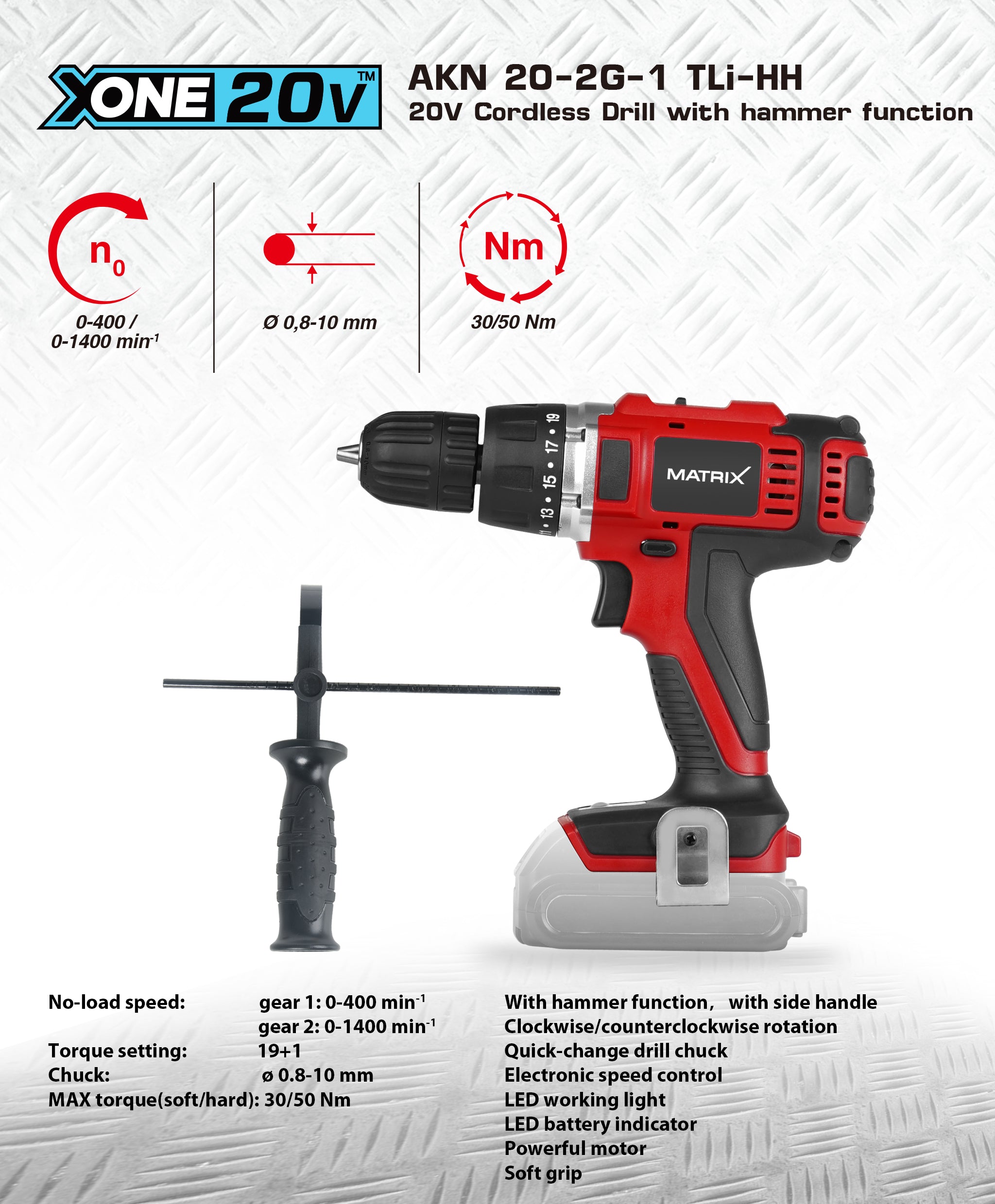 MATRIX 20v X-ONE Cordless Impact Hammer Drill Skin Only - Image 2