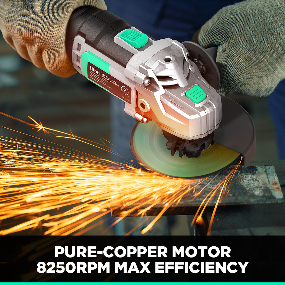 LITHELI 20V Cordless 4-1/2" ANGLE GRINDER Kit with 4A Battery - Image 2