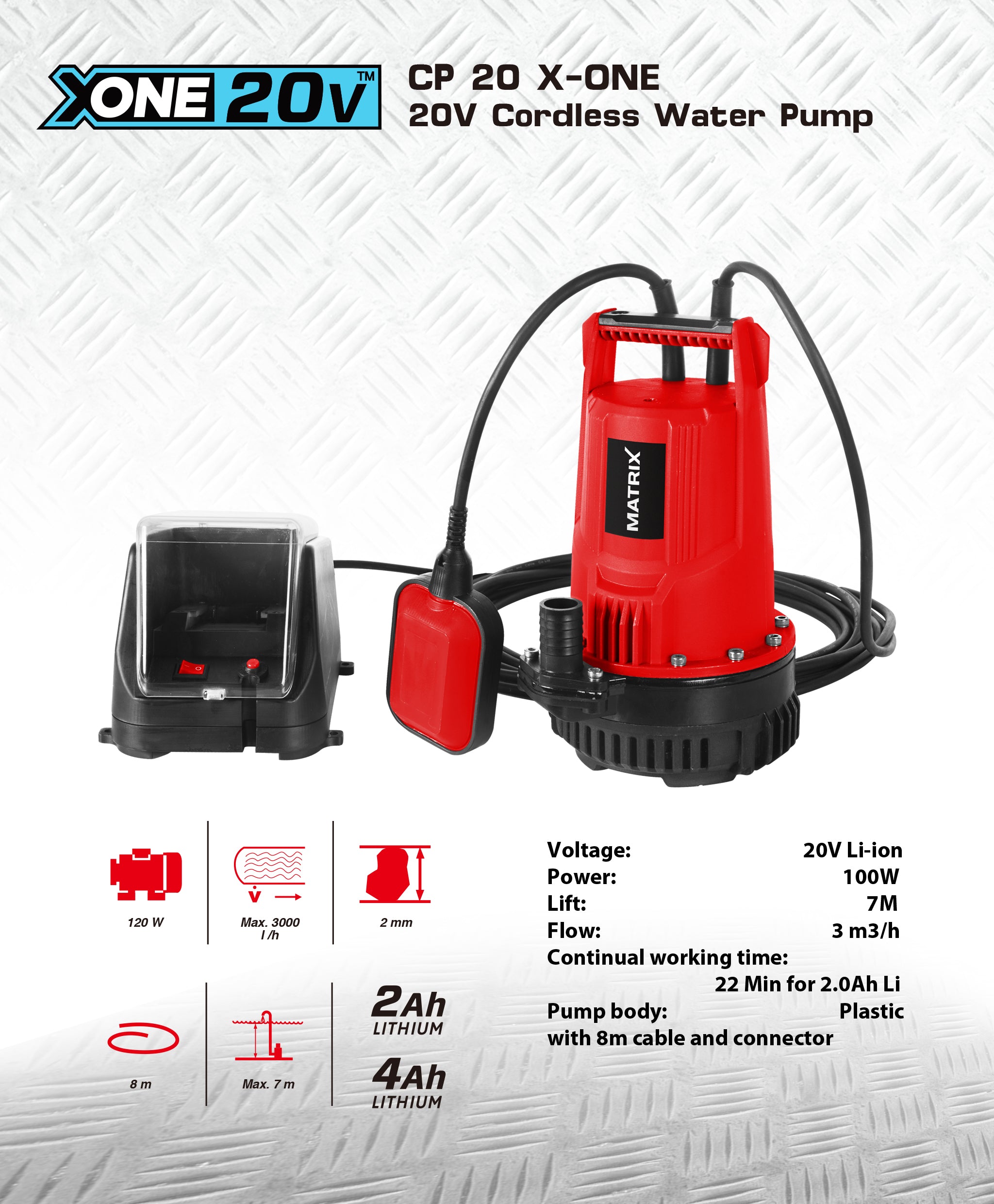 MATRIX 20v X-ONE Cordless Submersible Water Pump Skin Only - Image 2