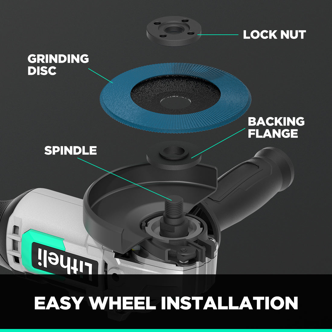 LITHELI 20V Cordless 4-1/2" ANGLE GRINDER Kit with 4A Battery - Image 3