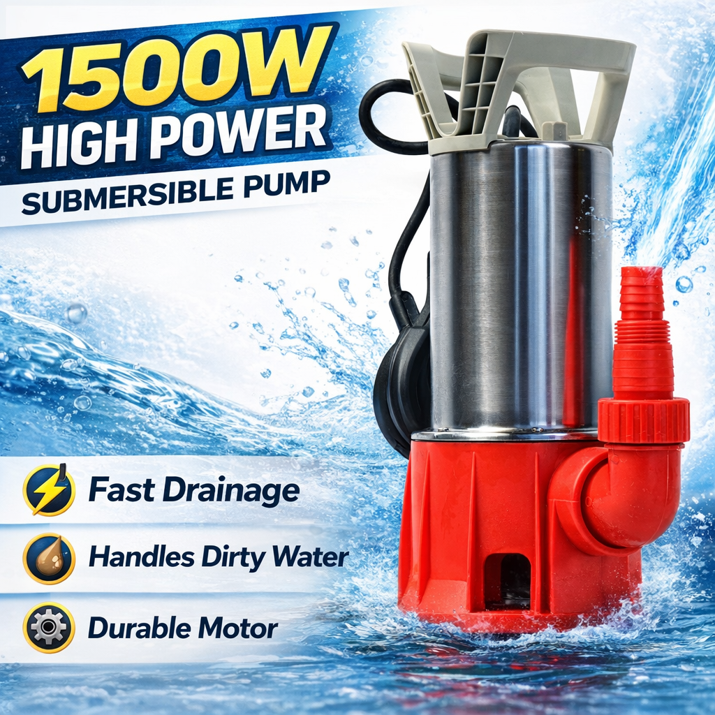 1500W Submersible Dirty Water Pump - 15,000 L/H High Flow Drainage Pump for Basement Pool & Garden - Image 2