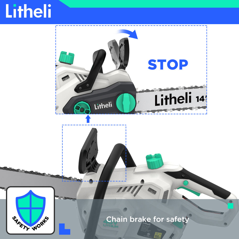 LITHELI 40v 14" BRUSHLESS Cordless Handheld Chainsaw Kit - Image 4