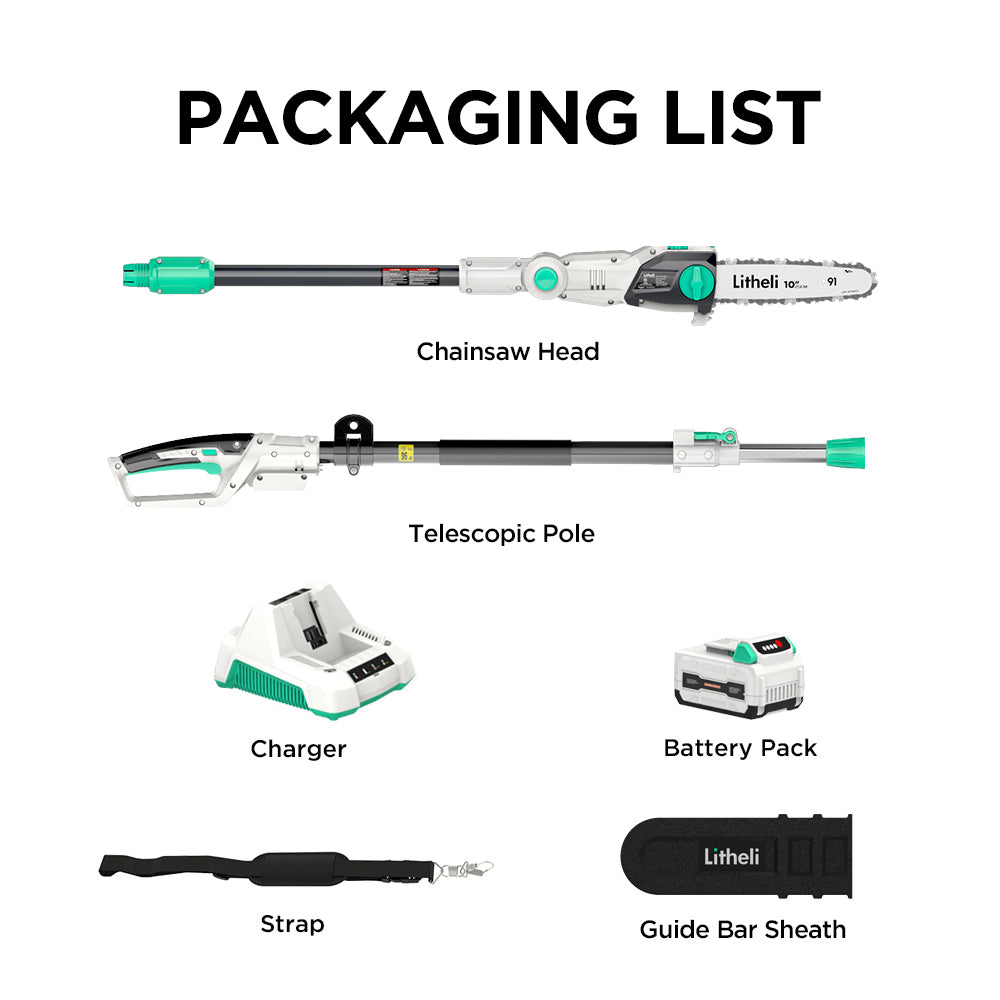 LITHELI 40v Cordless 10" Telescopic Pole Chainsaw Tree Cutter Pruner Kit - Image 7
