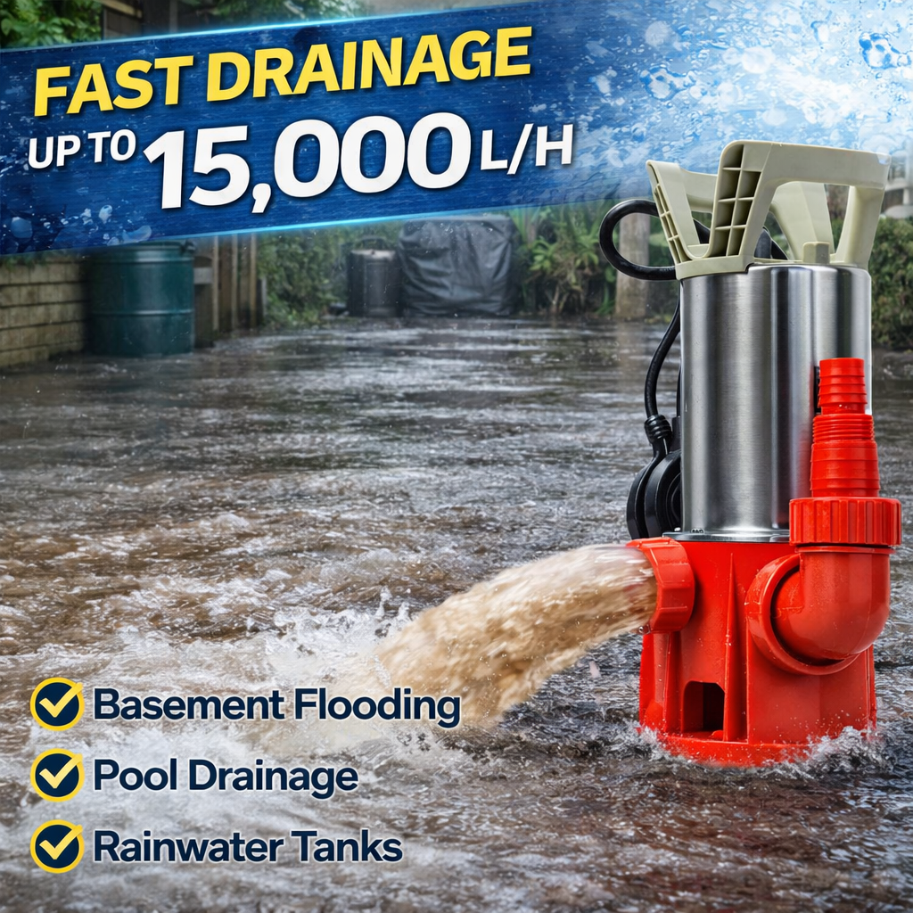 1500W Submersible Dirty Water Pump - 15,000 L/H High Flow Drainage Pump for Basement Pool & Garden - Image 3