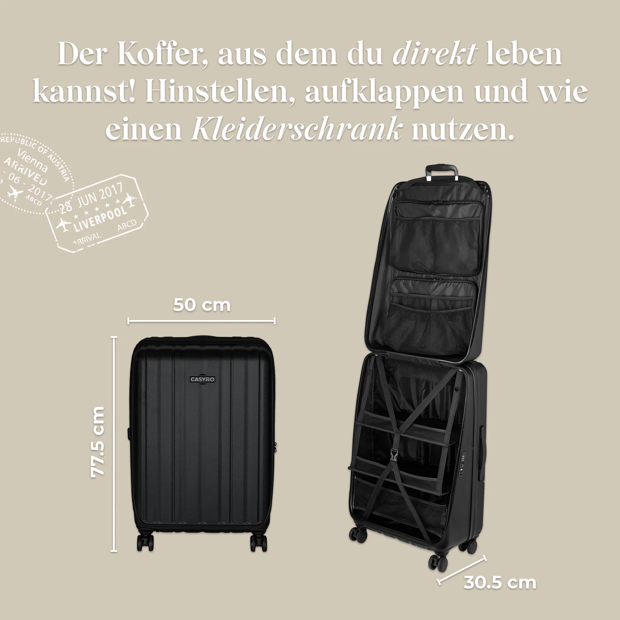 CASYRO Switzerland Stand-Up Luggage 78cm 120L Hardcase Luggage/Suitcase Black - Image 2