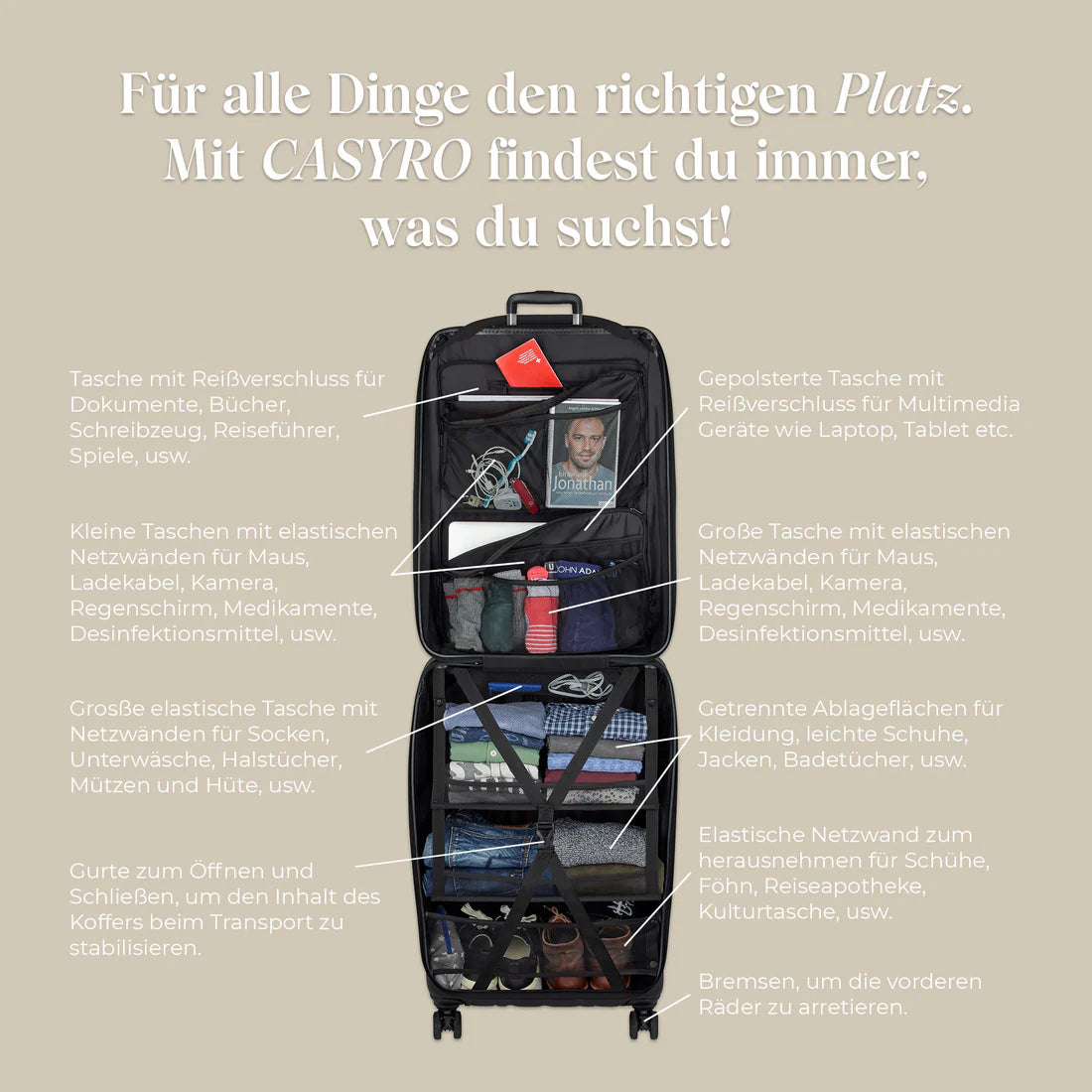 CASYRO Switzerland Stand-Up Luggage 78cm 120L Hardcase Luggage/Suitcase Black - Image 3