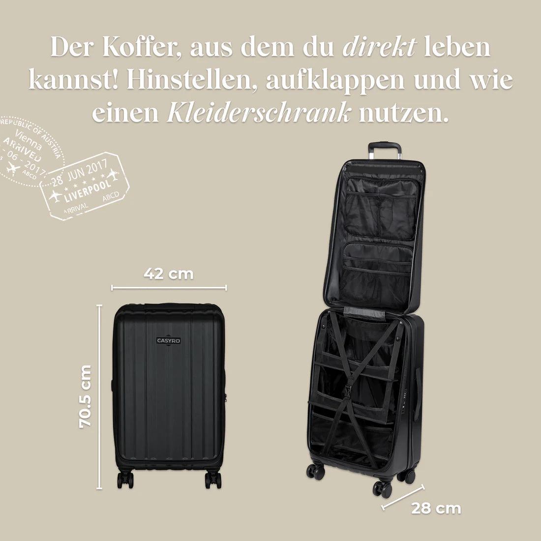 CASYRO Switzerland Stand-Up Luggage 71cm 80L Hardcase Luggage/Suitcase Black - Image 2