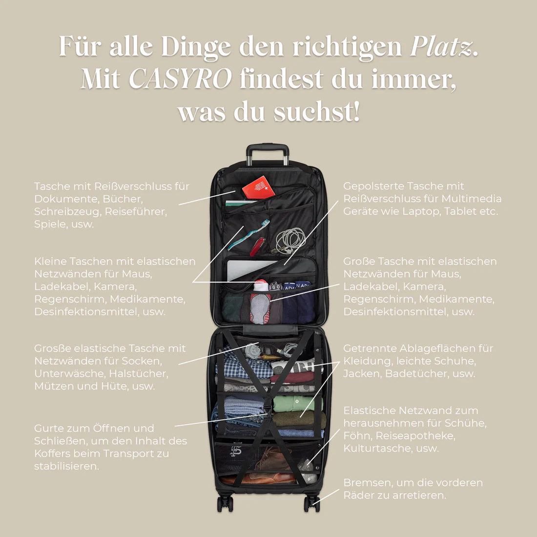 CASYRO Switzerland Stand-Up Luggage 71cm 80L Hardcase Luggage/Suitcase Black - Image 4