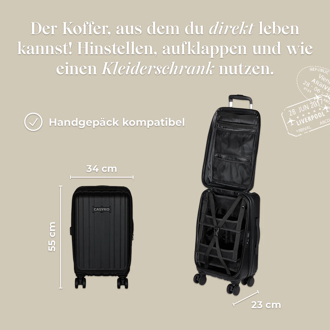 CASYRO Switzerland Stand-Up Luggage 55cm 45L Hardcase Suitcase Carry On - Image 2