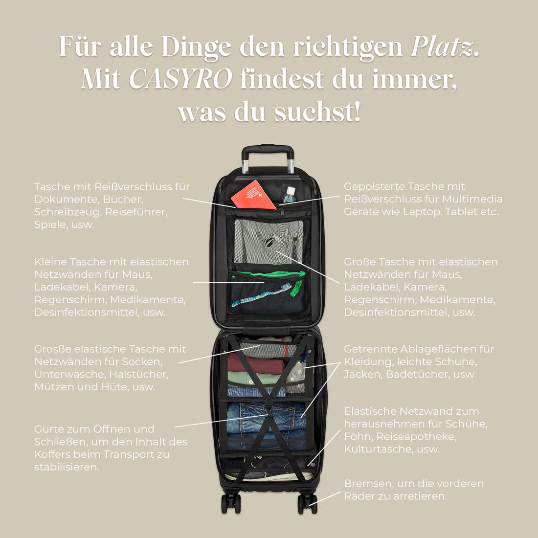 CASYRO Switzerland Stand-Up Luggage 55cm 45L Hardcase Suitcase Carry On - Image 4