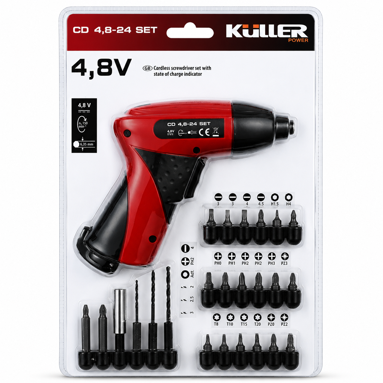 KULLER 4.8V Cordless Electric Screwdriver Kit - Rechargeable 24 Piece Power Driver Set