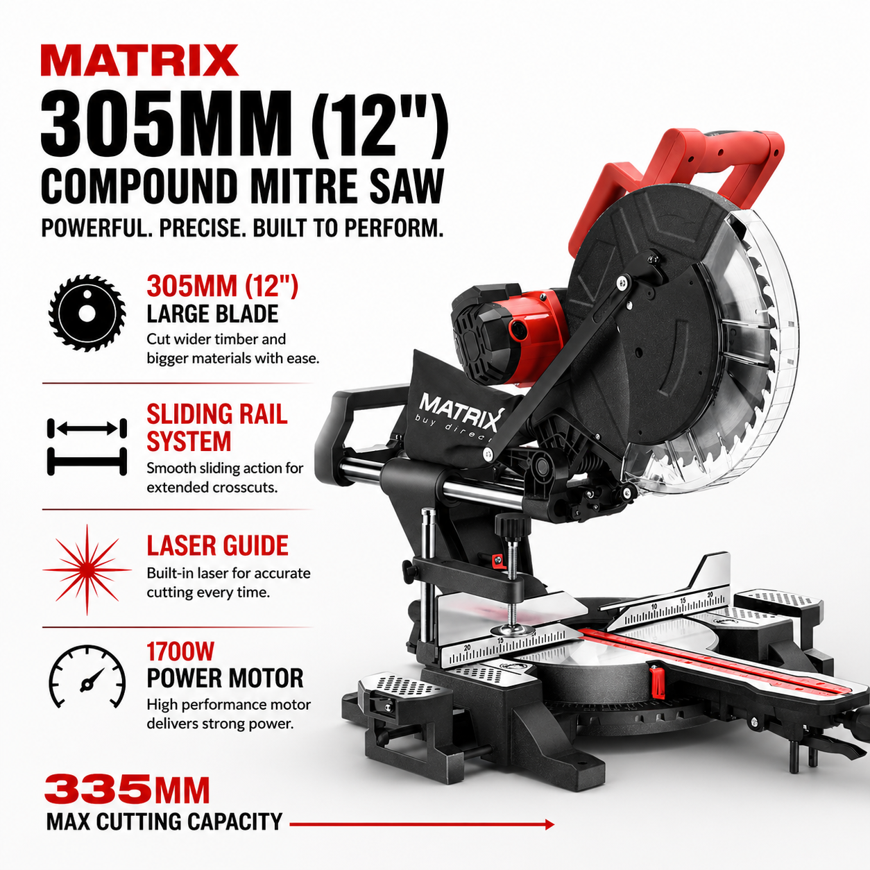 MATRIX 305MM 12" Sliding Compound Mitre Saw - Image 2