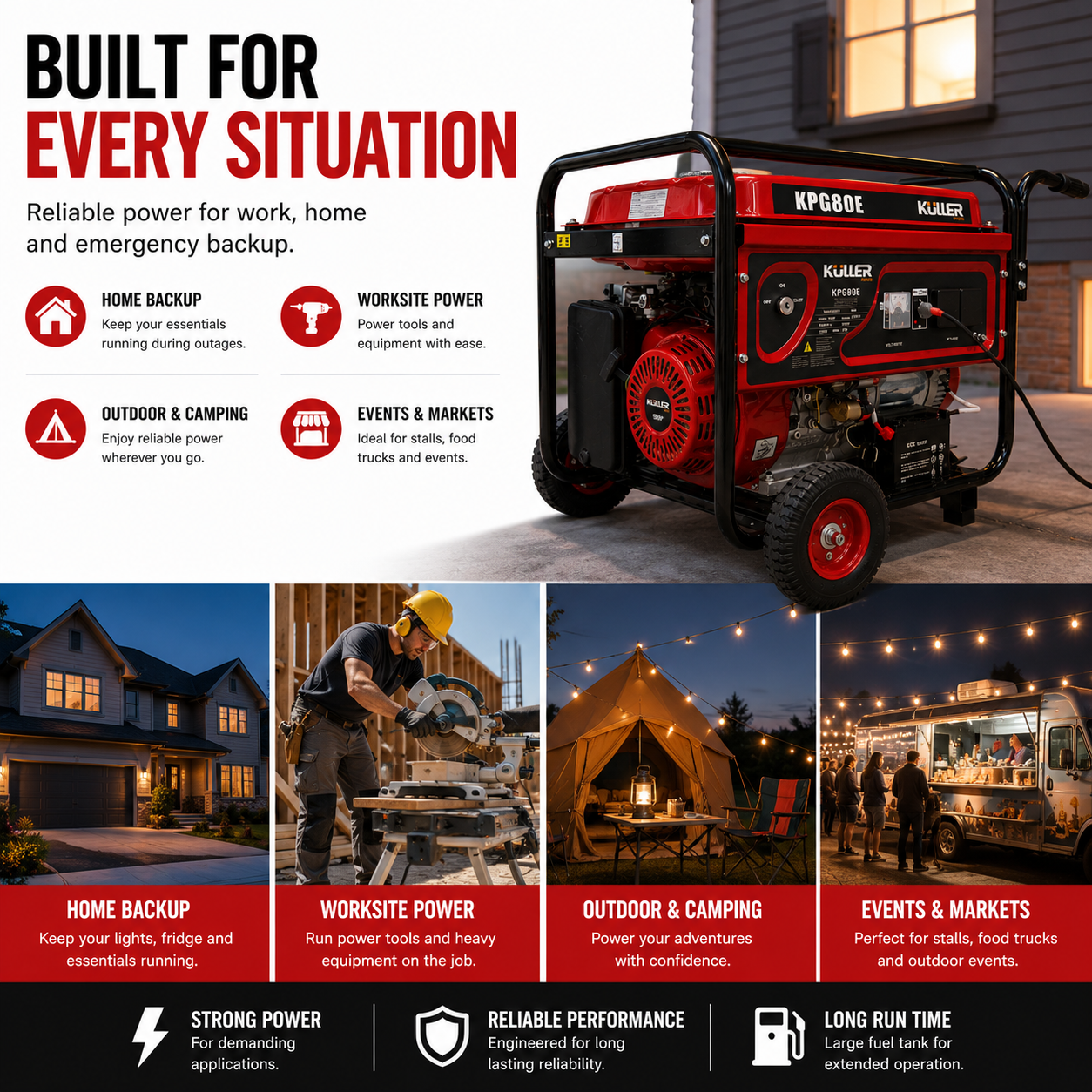 KULLER 18HP 8000w Max/7500w Rated Single-Phase Petrol Backup Generator - Image 4