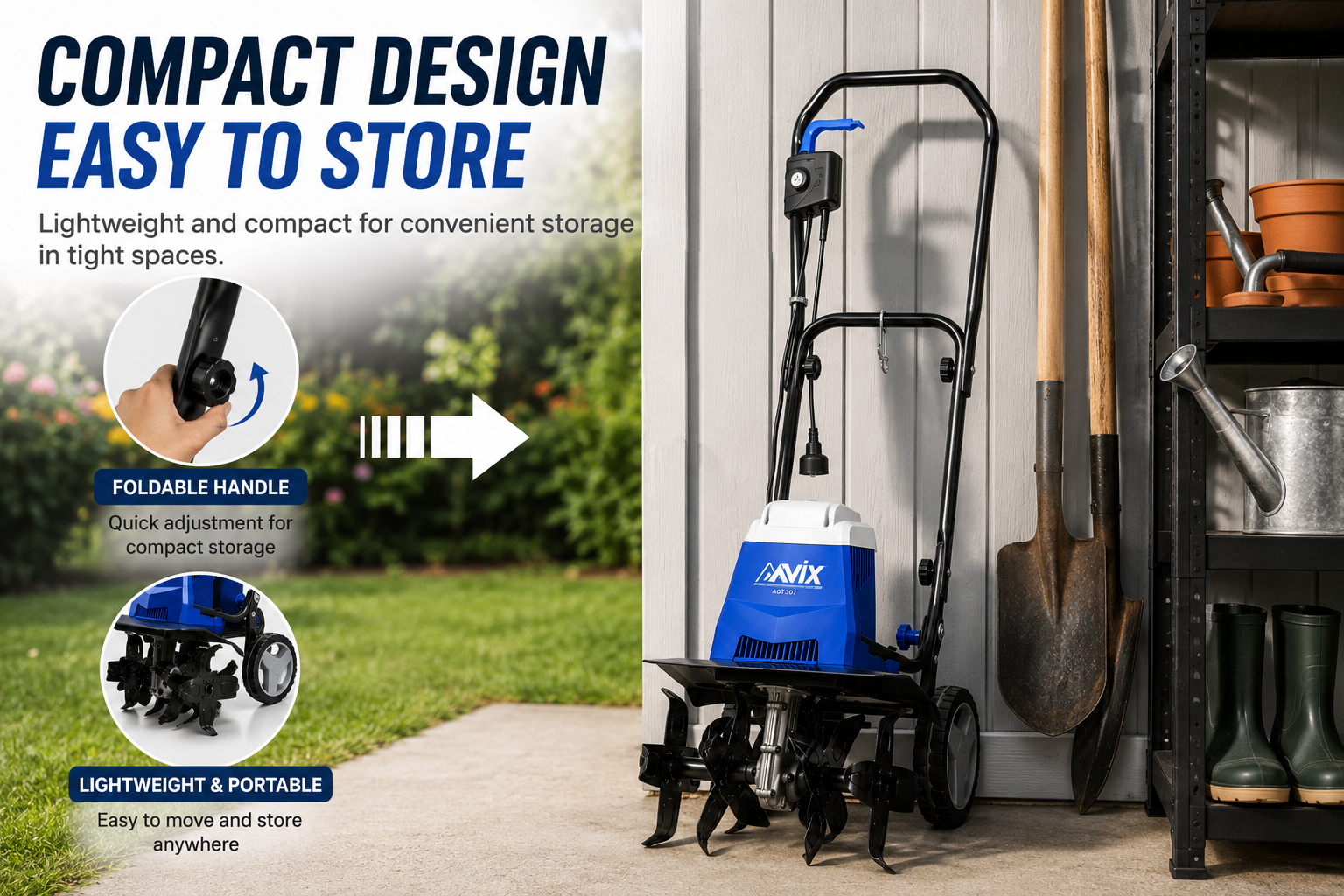 AAVIX AGT307 1250W Electric Garden Tiller Cultivator Rotary Hoe 320mm - Image 6