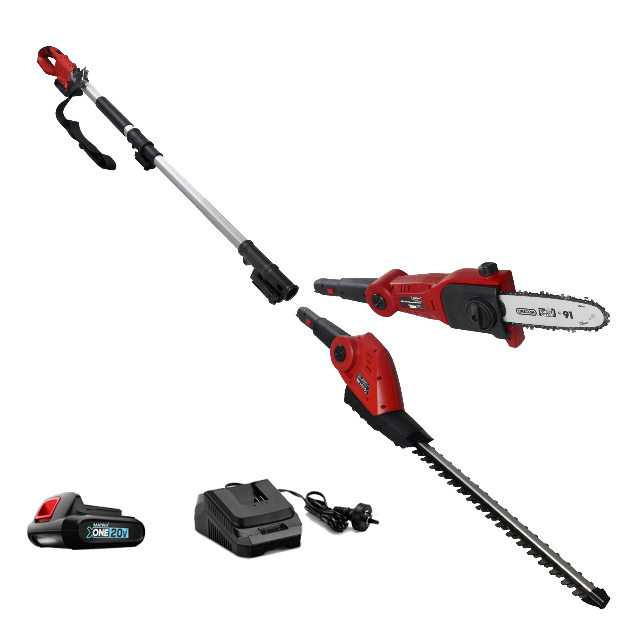 MATRIX 20V X-ONE Cordless Lithium pole chainsaw hedge trimmer 2in1 Combo