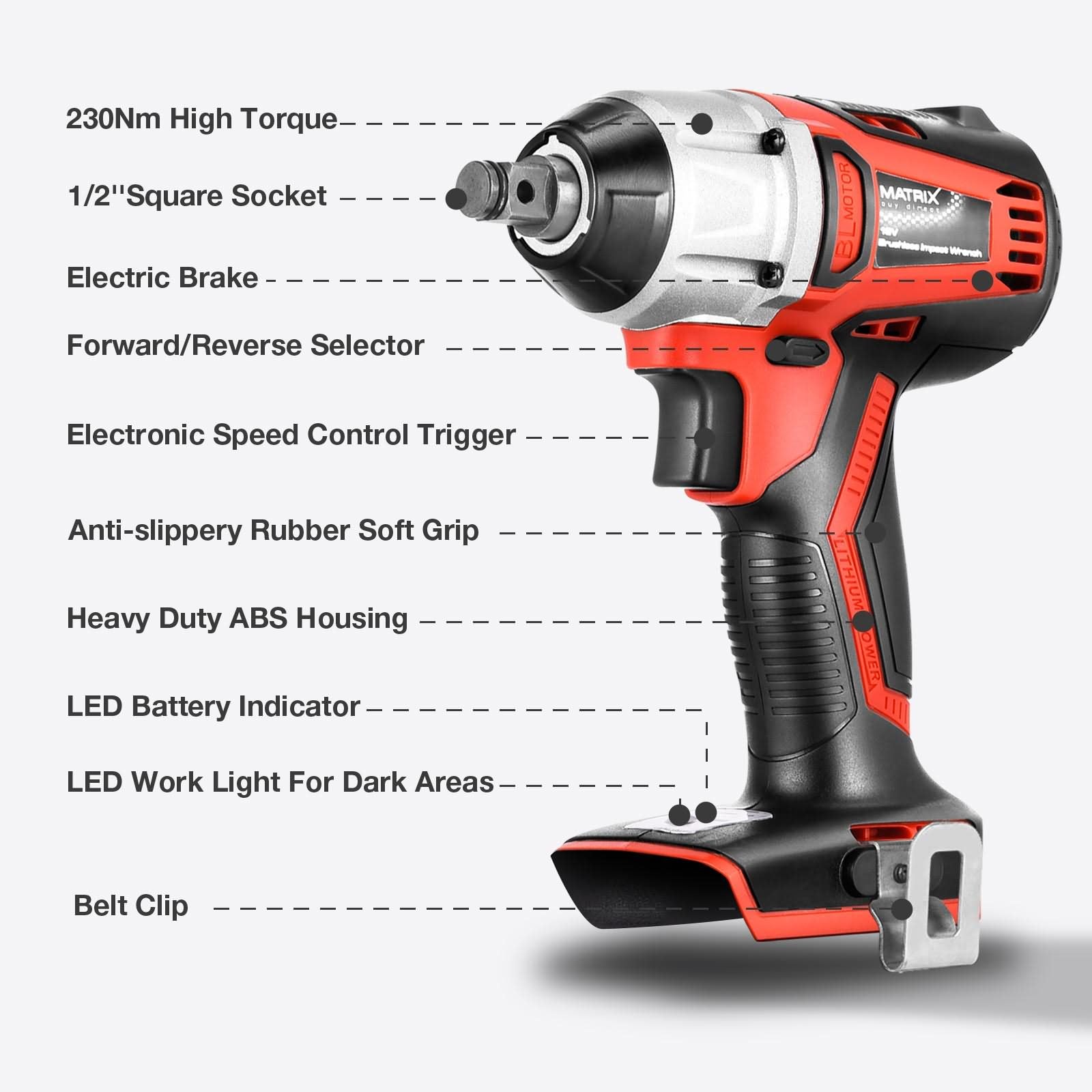 MATRIX 20v X-ONE Brushless 1/2" Impact Wrench Skin Only - Image 2