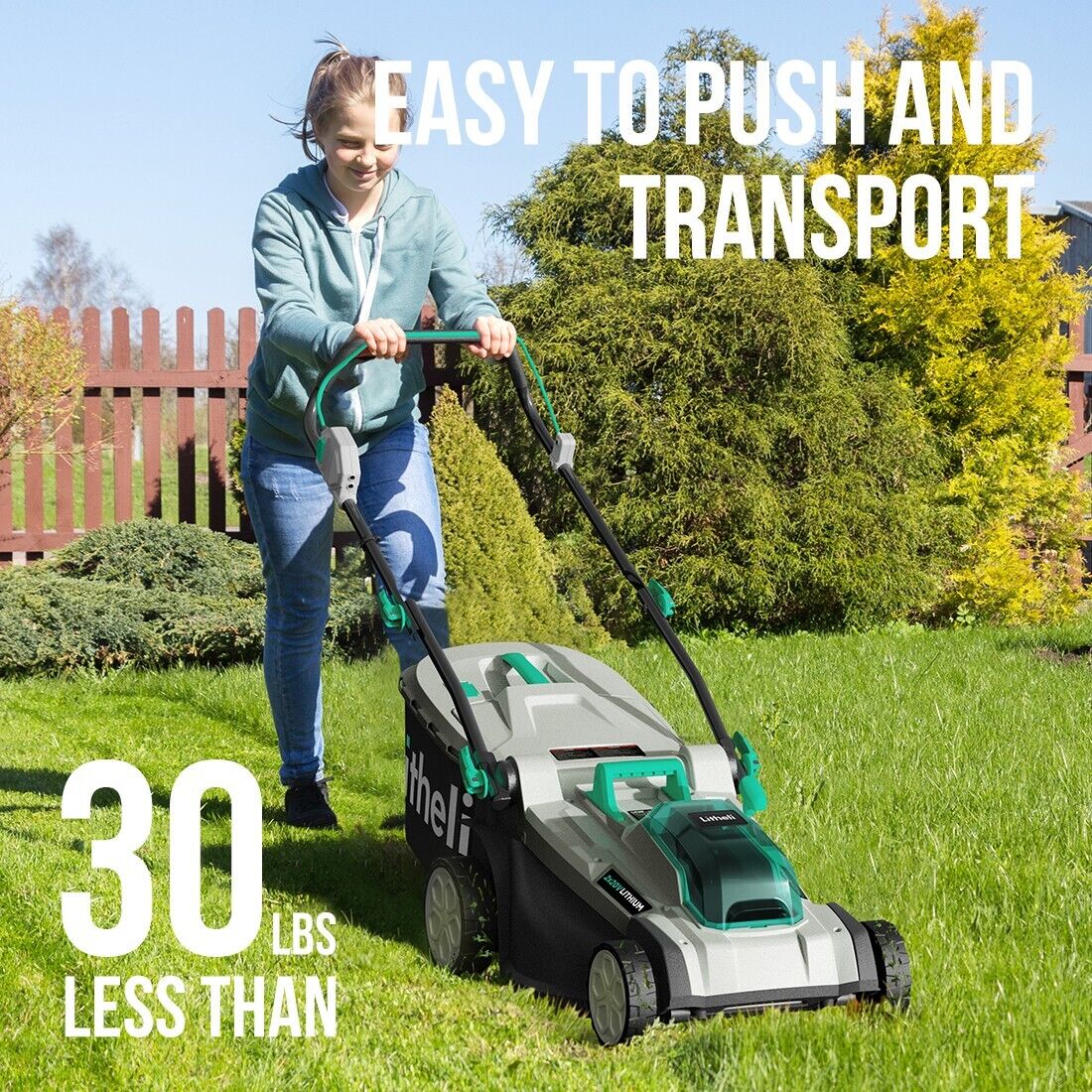 LITHELI 18" 40v (2x20V) Cordless BRUSHLESS Lawn Mower 2 Batteries Kit - Image 5