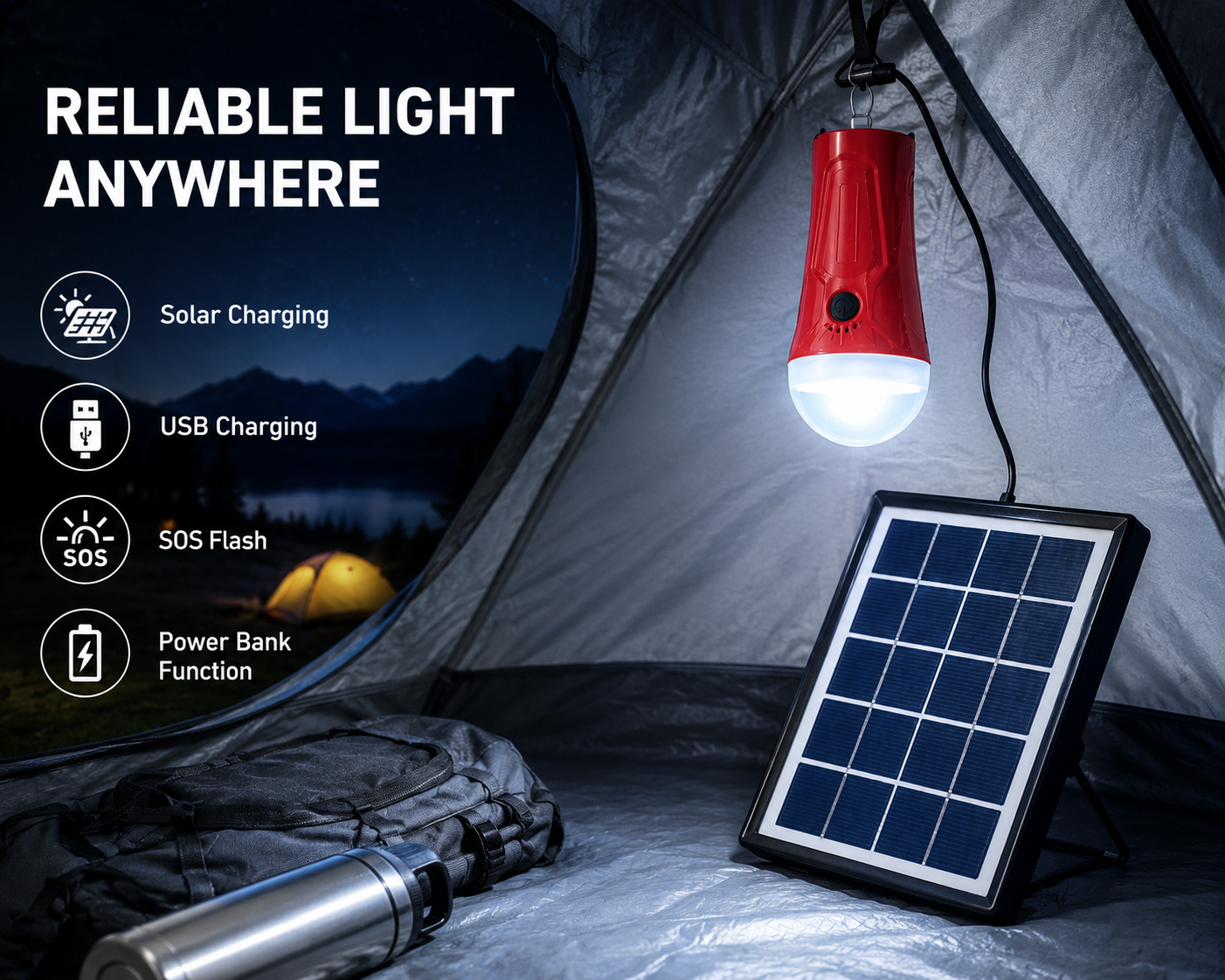 SF-3W Solar LED Torch Emergency Camping Light Powerbank - Image 5